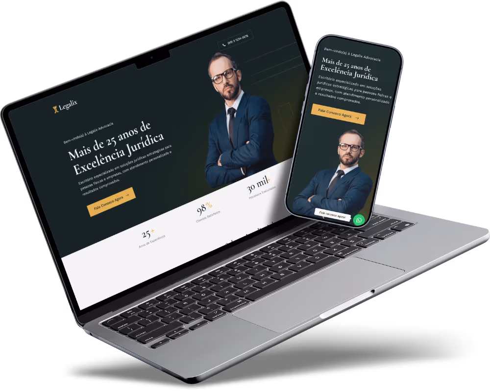 Site profissional de advogado em notebook e celular